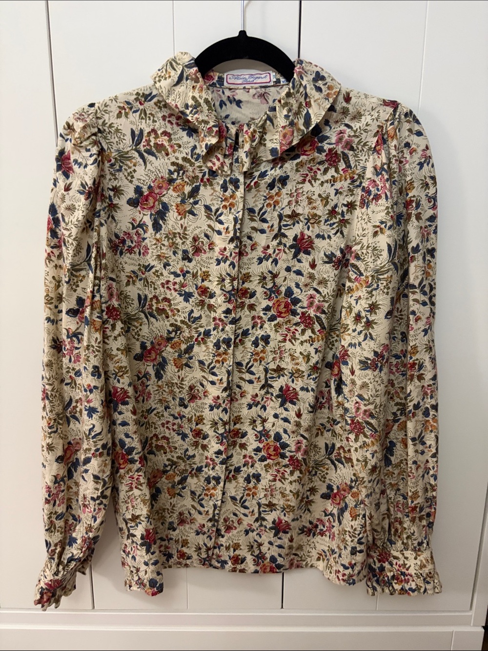 Alain Figaret Coquette Cream Floral Ruffle Collar Women's Blouse Made in France - Picture 2 of 6